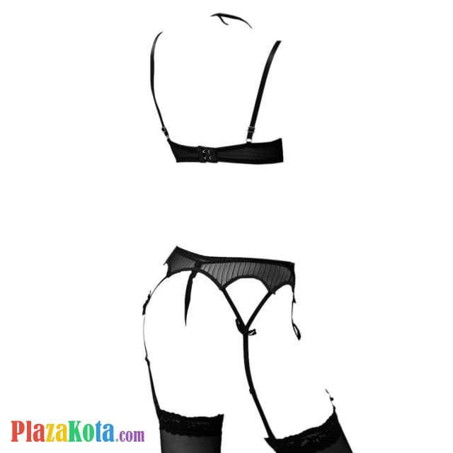 B171 - Pakaian Dalam Wanita Bra Set Kawat Underwire Seksi Hitam Crotchless Garter Belt Stocking - Photo 2