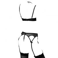 B171 - Pakaian Dalam Wanita Bra Set Kawat Underwire Seksi Hitam Crotchless Garter Belt Stocking - 2