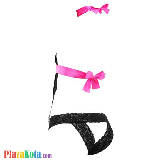 L0729 - Baju Tidur Dinas Malam Wanita Lingerie Teddy Bodysuit Seksi Halter Hitam Ikat Tangan - Photo 2