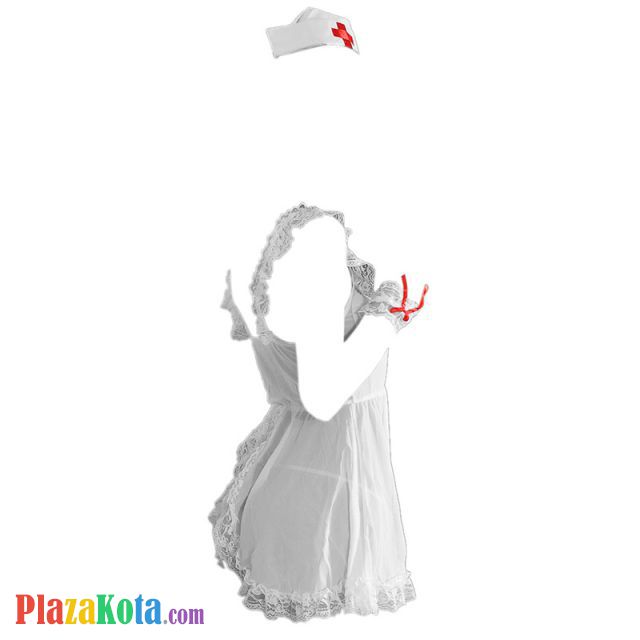 L0733 - Lingerie Costume Cosplay Seksi Tema Suster Perawat Nurse Putih Transparan Topi Gelang Wristband - Photo 2