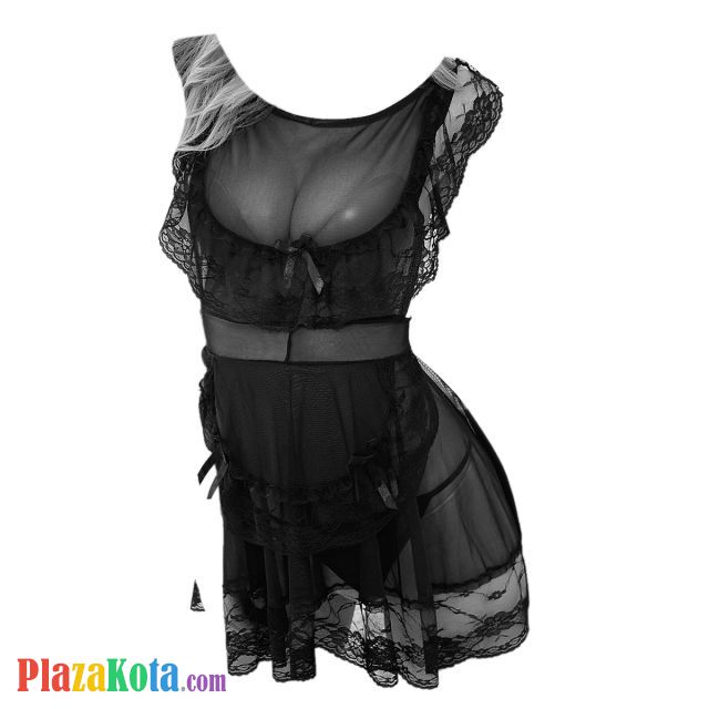 L0753 - Lingerie Costume Cosplay Seksi Tema Pelayan Maid Waitress Hitam Transparan - Photo 1