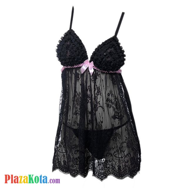 L0759 - Baju Tidur Dinas Malam Wanita Lingerie Mini Dress Gaun Pendek Seksi Hitam Transparan - Photo 1