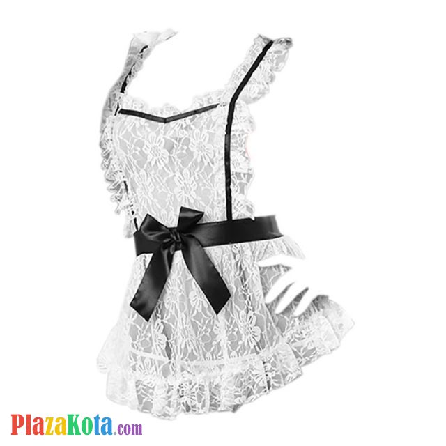 L0767 - Lingerie Costume Cosplay Seksi Tema Pelayan Maid Waitress Tali Silang Putih Transparan Bando - Photo 1