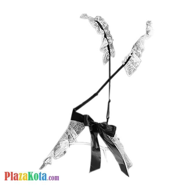 L0767 - Lingerie Costume Cosplay Seksi Tema Pelayan Maid Waitress Tali Silang Putih Transparan Bando - Photo 2