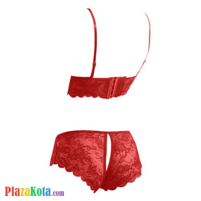 B229 - Pakaian Dalam Wanita Bra Set Bralette Seksi Merah Transparan Cup Openable Crotchless - Photo 2