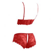 B229 - Pakaian Dalam Wanita Bra Set Bralette Seksi Merah Transparan Cup Openable Crotchless - 2