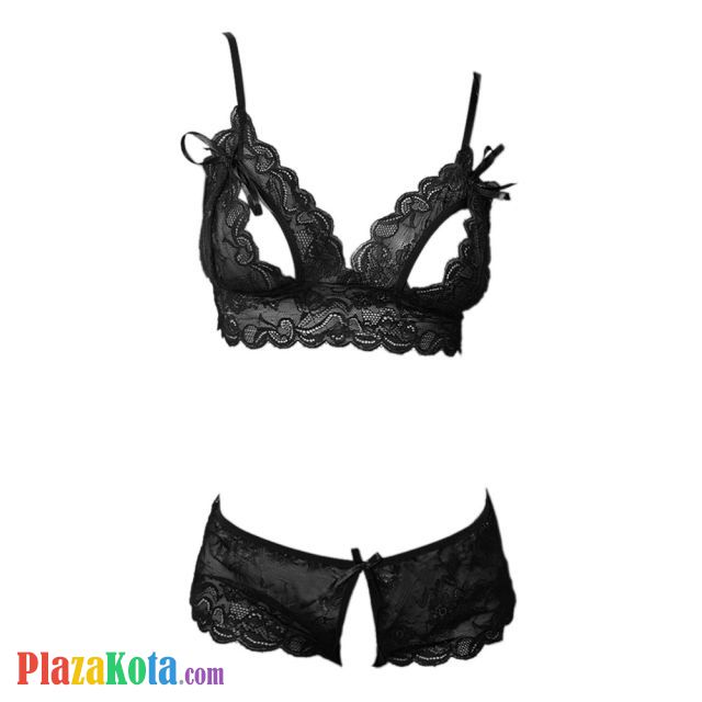 B230 - Pakaian Dalam Wanita Bra Set Bralette Seksi Hitam Transparan Cup Openable Crotchless - Photo 1