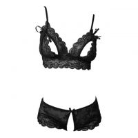 B230 - Pakaian Dalam Wanita Bra Set Bralette Seksi Hitam Transparan Cup Openable Crotchless