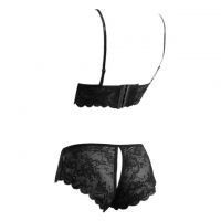 B230 - Pakaian Dalam Wanita Bra Set Bralette Seksi Hitam Transparan Cup Openable Crotchless - 2