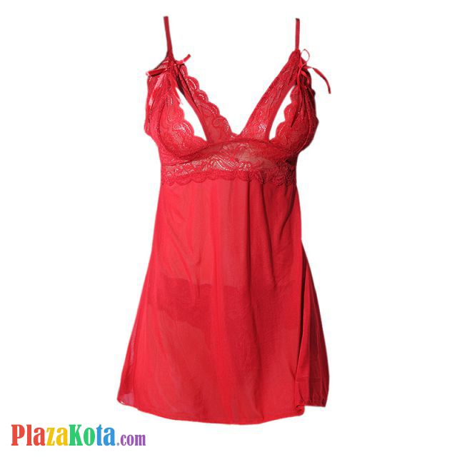 L0788 - Baju Tidur Dinas Malam Wanita Lingerie Mini Dress Gaun Pendek Seksi Merah Transparan Cup Bisa Dibuka - Photo 1