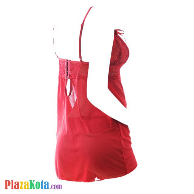 L0788 - Baju Tidur Dinas Malam Wanita Lingerie Mini Dress Gaun Pendek Seksi Merah Transparan Cup Bisa Dibuka - Photo 2