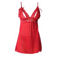 L0788 - Baju Tidur Dinas Malam Wanita Lingerie Mini Dress Gaun Pendek Seksi Merah Transparan Cup Bisa Dibuka