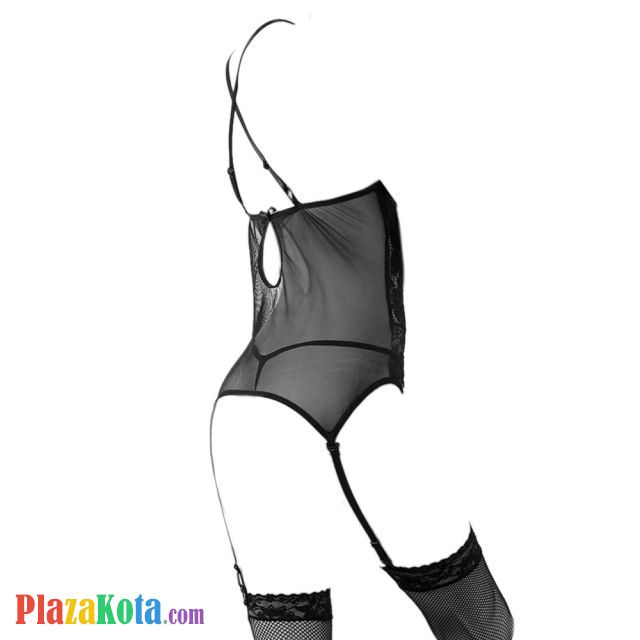 L0794 - Baju Tidur Dinas Malam Wanita Lingerie Set Stocking Seksi Tali Silang Hitam Transparan Garter Belt - Photo 2