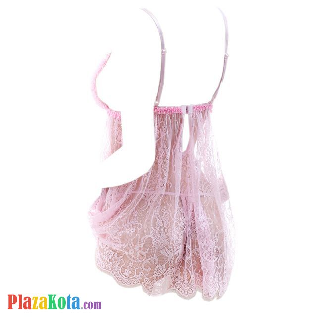 L0806 - Baju Tidur Dinas Malam Wanita Lingerie Mini Dress Gaun Pendek Seksi Pink Transparan - Photo 2