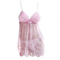 L0806 - Baju Tidur Dinas Malam Wanita Lingerie Mini Dress Gaun Pendek Seksi Pink Transparan