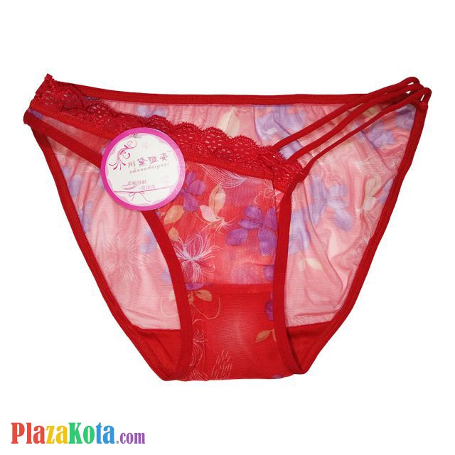 P317 - Celana Dalam Wanita Panties Thong Seksi Merah Transparan Tali 3 - Photo 1