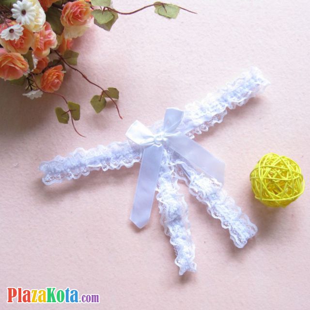 GS165 - Celana Dalam Wanita G-String Seksi Crotchless Putih Pita - Photo 1