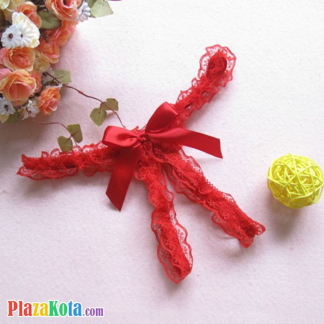 GS168 - Celana Dalam Wanita G-String Seksi Crotchless Merah Pita - Photo 1