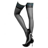 S026 - Stocking Overknee Sepaha Hitam Transparan Bunga Hijau - 2