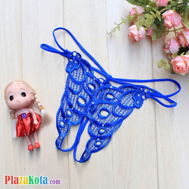 GS211 - Celana Dalam Wanita G-String Seksi Biru Crotchless - Photo 1