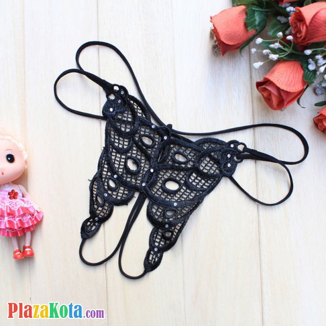 GS213 - Celana Dalam Wanita G-String Seksi Hitam Crotchless - Photo 1