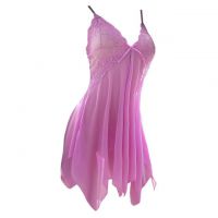 L0865 - Baju Tidur Dinas Malam Wanita Lingerie Mini Dress Gaun Pendek Seksi Pink Transparan