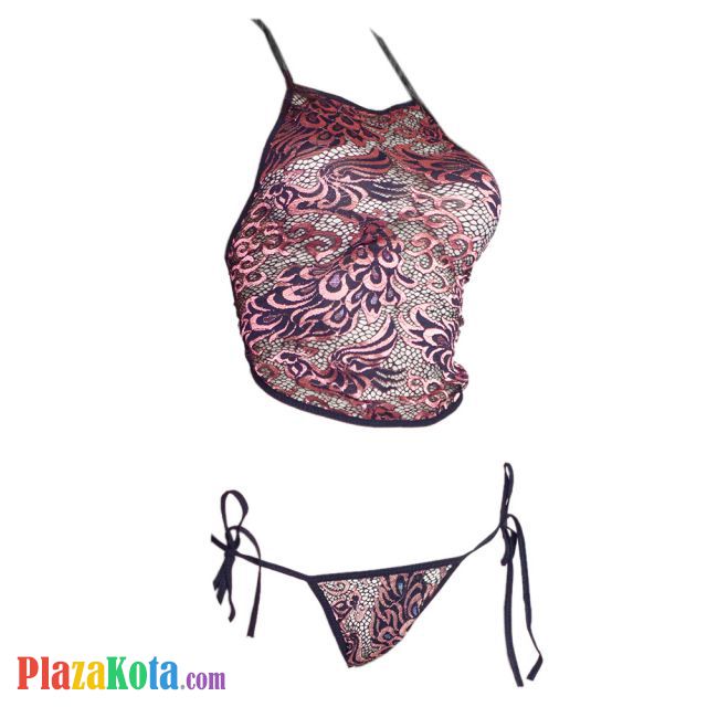B247 - Pakaian Dalam Wanita Bra Set Bralette Seksi Halter Chinese Dudou Ungu Ikat Samping - Photo 1