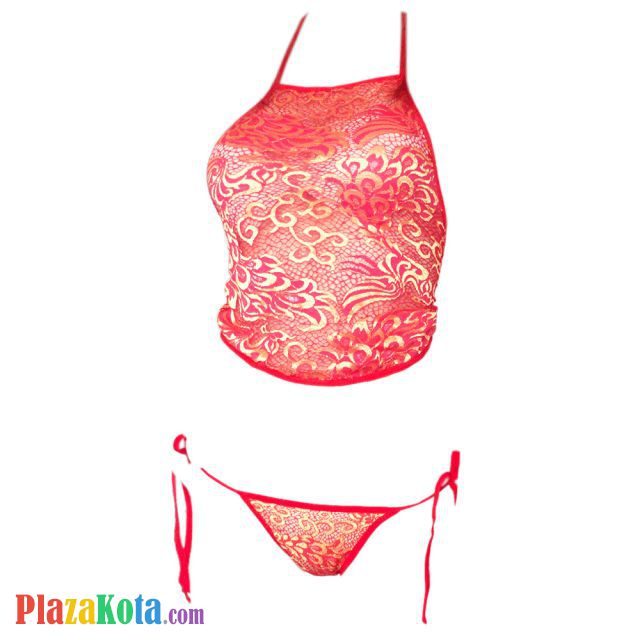 B248 - Pakaian Dalam Wanita Bra Set Bralette Seksi Halter Chinese Dudou Merah Ikat Samping - Photo 1