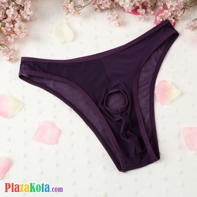 GP067 - Celana Dalam Pria G-String Seksi Ungu Transparan Lubang Depan - Photo 1