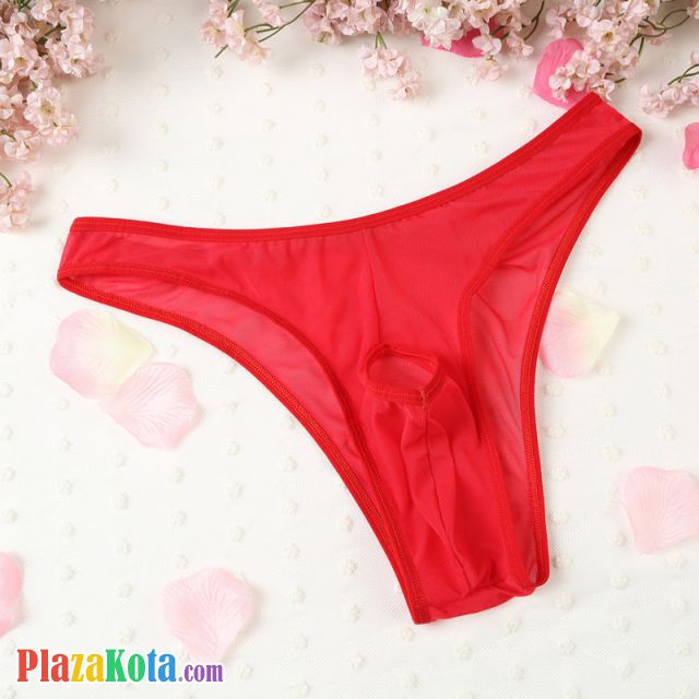 GP068 - Celana Dalam Pria G-String Seksi Merah Transparan Lubang Depan - Photo 1
