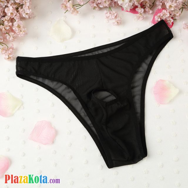 GP069 - Celana Dalam Pria G-String Seksi Hitam Transparan Lubang Depan - Photo 1