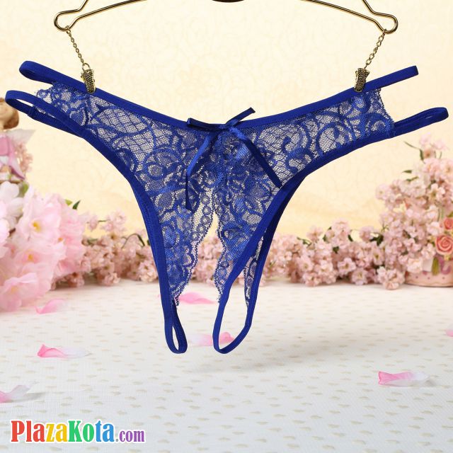 P350 - Celana Dalam Wanita Panties Thong Seksi Biru Transparan Crotchless - Photo 1