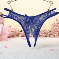 P350 - Celana Dalam Wanita Panties Thong Seksi Biru Transparan Crotchless - 2