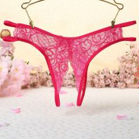 P351 - Celana Dalam Wanita Panties Thong Seksi Magenta Transparan Crotchless - 2