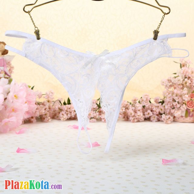 P352 - Celana Dalam Wanita Panties Thong Seksi Putih Transparan Crotchless - Photo 1