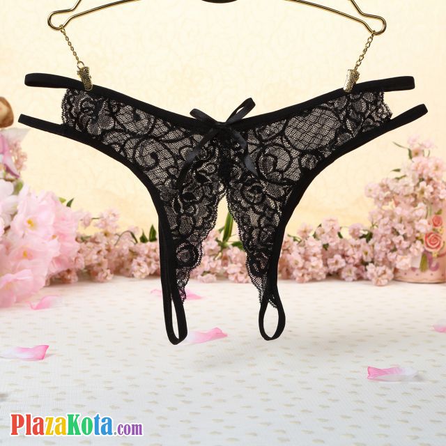 P353 - Celana Dalam Wanita Panties Thong Seksi Hitam Transparan Crotchless - Photo 1