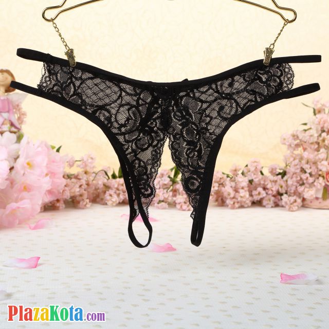 P353 - Celana Dalam Wanita Panties Thong Seksi Hitam Transparan Crotchless - Photo 2