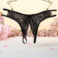 P353 - Celana Dalam Wanita Panties Thong Seksi Hitam Transparan Crotchless - 2