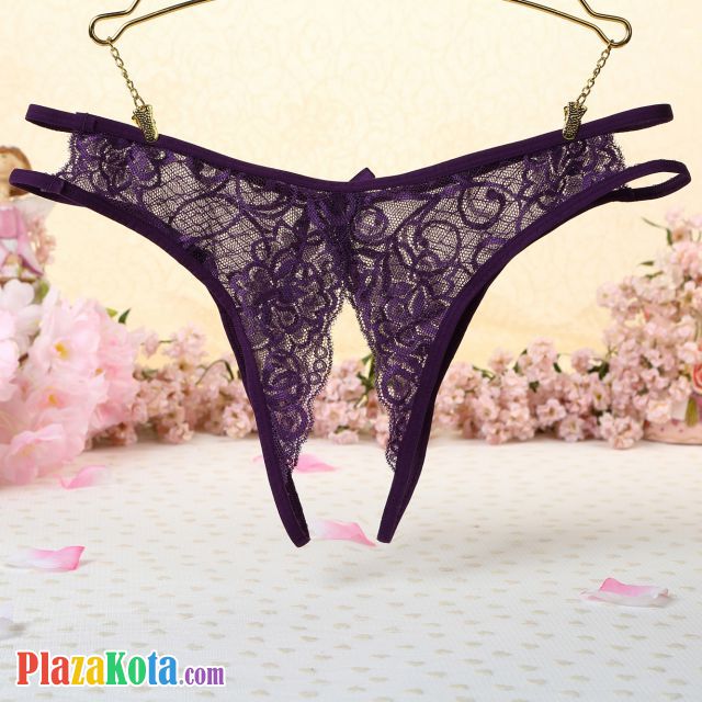 P354 - Celana Dalam Wanita Panties Thong Seksi Ungu Transparan Crotchless - Photo 2