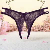 P354 - Celana Dalam Wanita Panties Thong Seksi Ungu Transparan Crotchless - 2