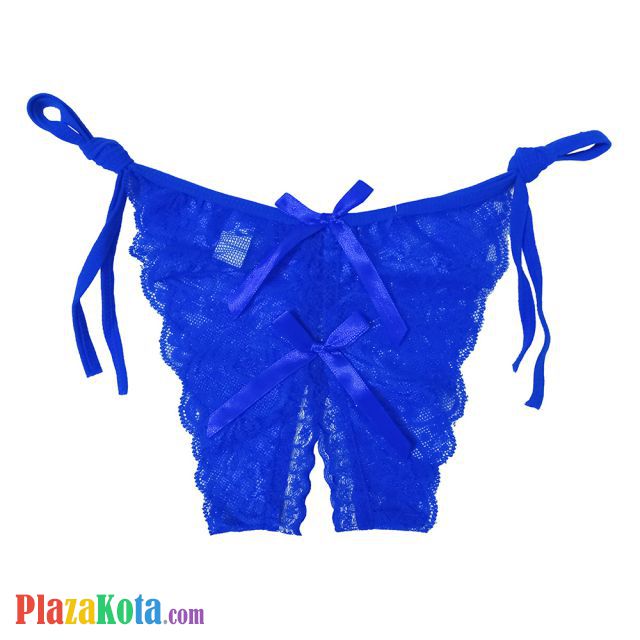 P386 - Celana Dalam Wanita Panties Thong Seksi Biru Transparan Ikat Samping Crotchless - Photo 1