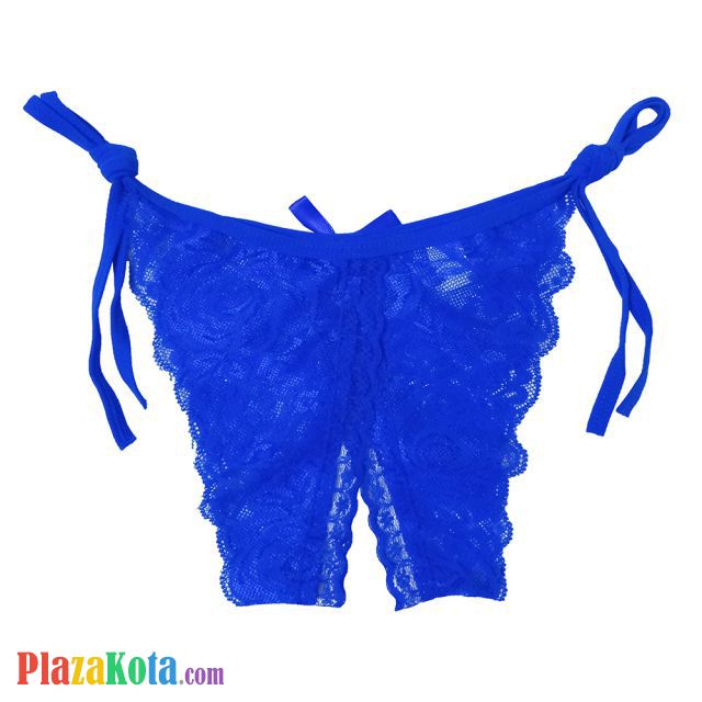 P386 - Celana Dalam Wanita Panties Thong Seksi Biru Transparan Ikat Samping Crotchless - Photo 2