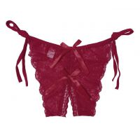 P387 - Celana Dalam Wanita Panties Thong Seksi Marun Transparan Ikat Samping Crotchless