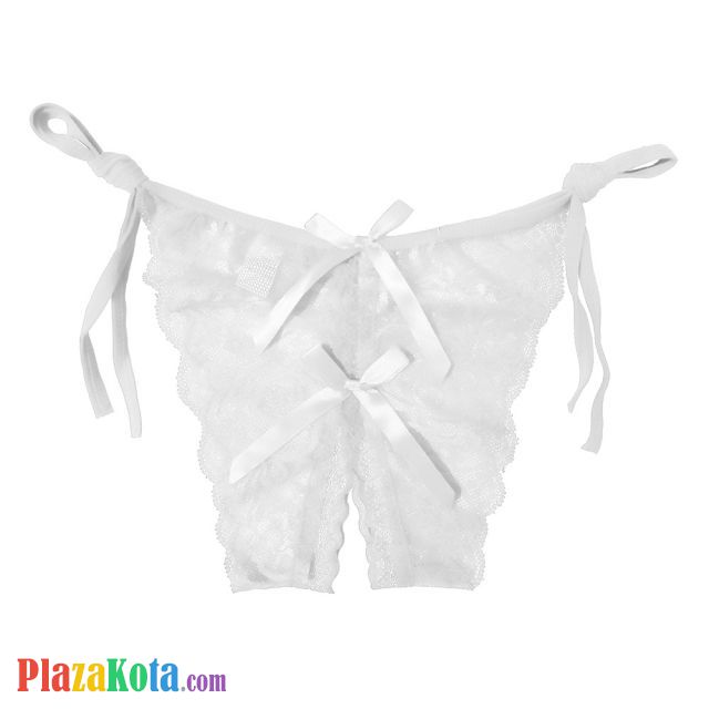 P389 - Celana Dalam Wanita Panties Thong Seksi Putih Transparan Ikat Samping Crotchless - Photo 1