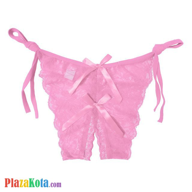 P390 - Celana Dalam Wanita Panties Thong Seksi Pink Transparan Ikat Samping Crotchless - Photo 1