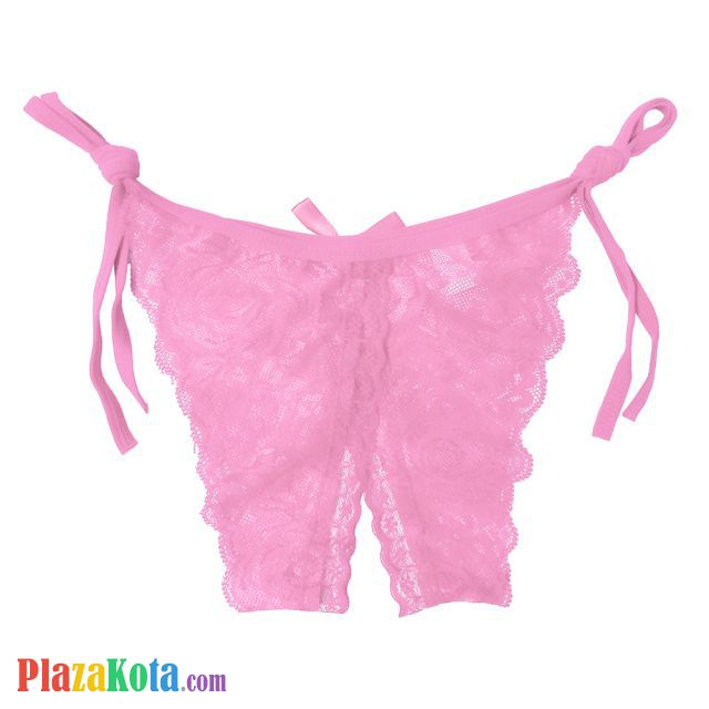 P390 - Celana Dalam Wanita Panties Thong Seksi Pink Transparan Ikat Samping Crotchless - Photo 2
