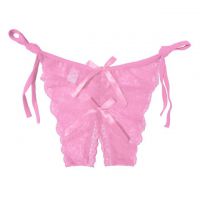 P390 - Celana Dalam Wanita Panties Thong Seksi Pink Transparan Ikat Samping Crotchless
