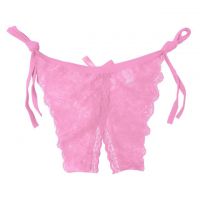 P390 - Celana Dalam Wanita Panties Thong Seksi Pink Transparan Ikat Samping Crotchless - 2