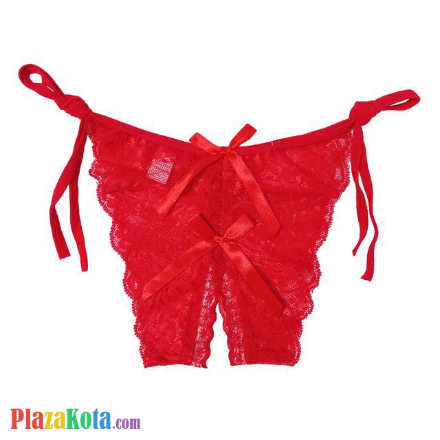 P391 - Celana Dalam Wanita Panties Thong Seksi Merah Transparan Ikat Samping Crotchless - Photo 1