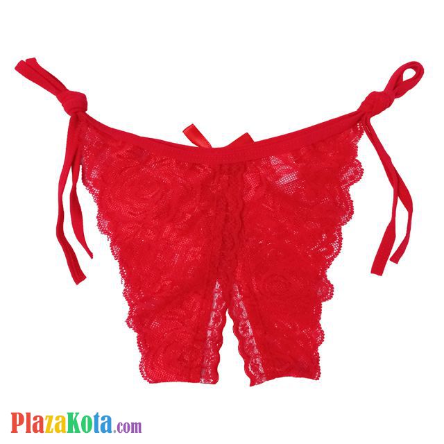 P391 - Celana Dalam Wanita Panties Thong Seksi Merah Transparan Ikat Samping Crotchless - Photo 2